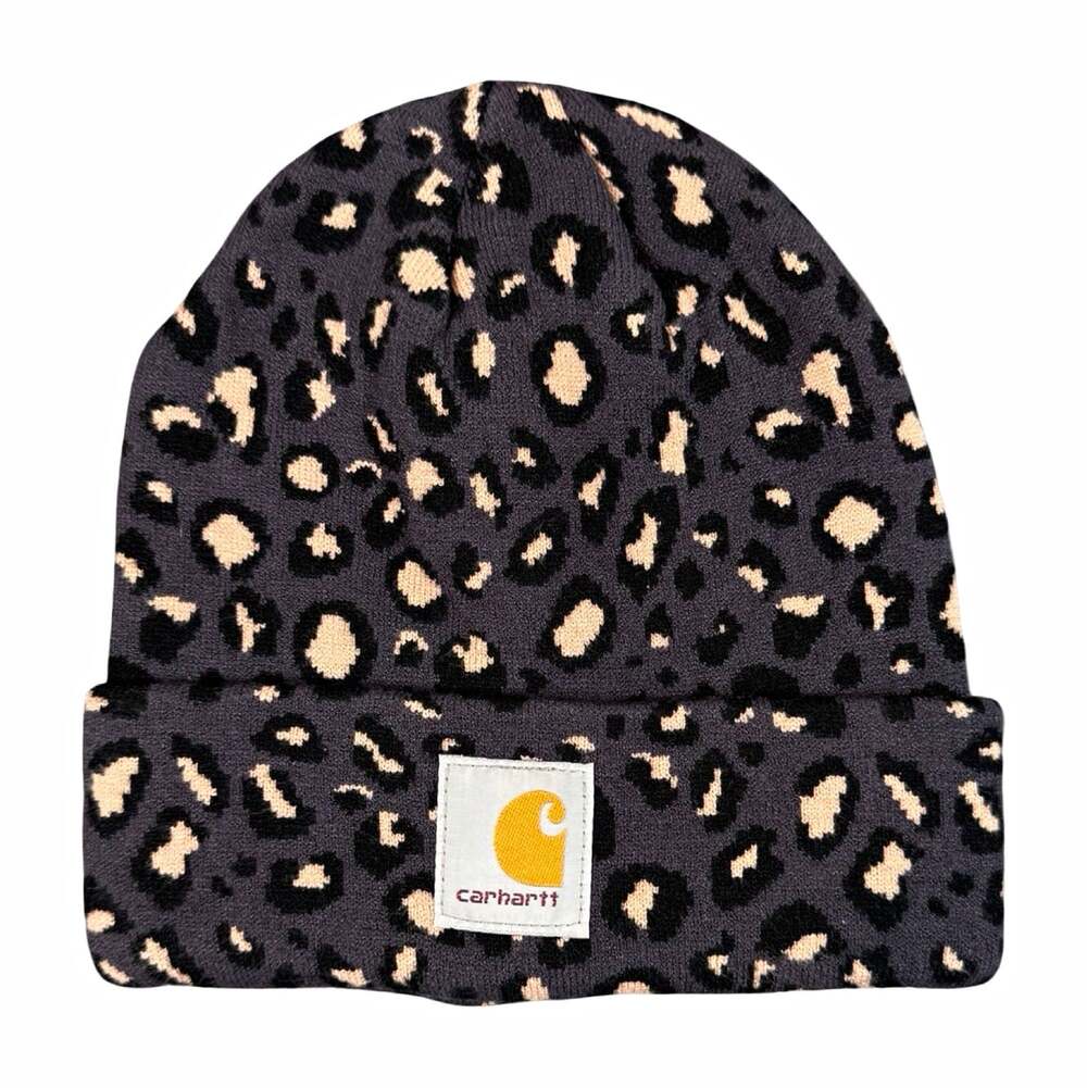 Carhartt Leopard Animal Print Beanie Hat Black/Beige One Size Unisex